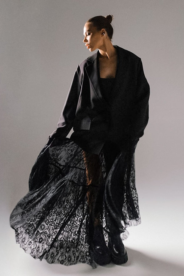 High Waist Black Lace Sheer Skirt