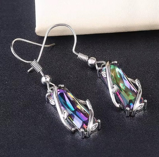 Crystal Colorful Stone Dangle Silver