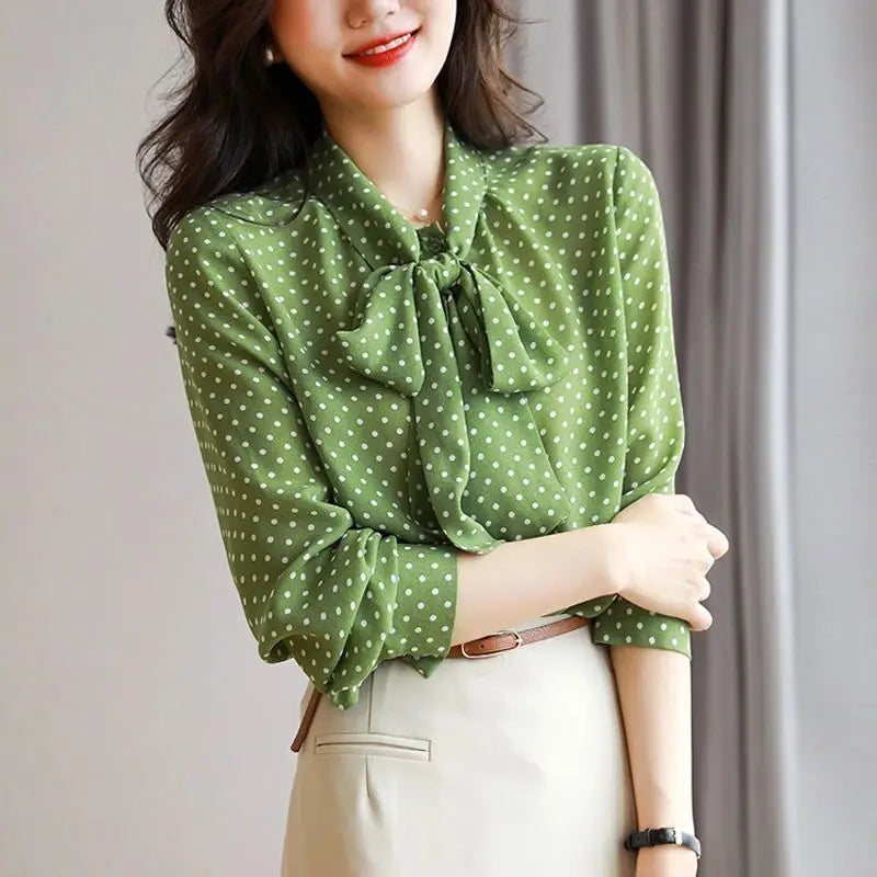 Liora — Lightweight Shawl Collar Blouse With Bow Detail for