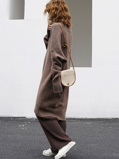 Stylish Long Sleeves Loose Color V-neck Sweater Dresses