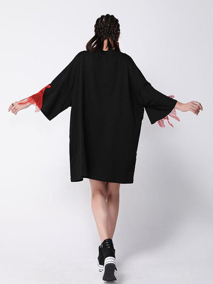 Red Goldfish Embroidered Loose Round Neck T-shirt Dress