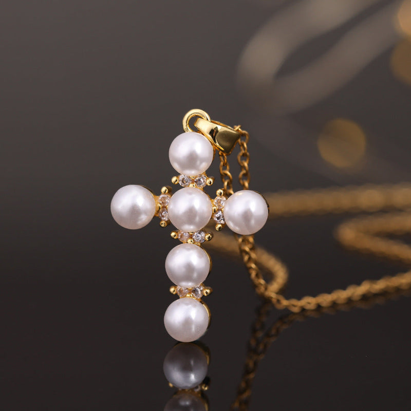 Elegant Pearl Cross Necklace
