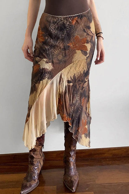 Color-blocked Print Bodycon Midi Skirt