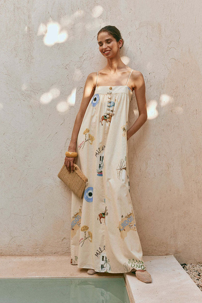 Spaghetti Strap Linen Vacation Maxi Dress
