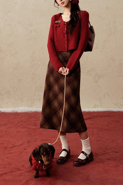 Short Knit Cherry Detail Cardigan