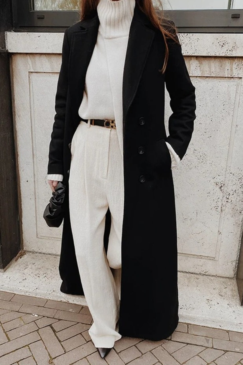 Warm Wool Color Long Overcoat