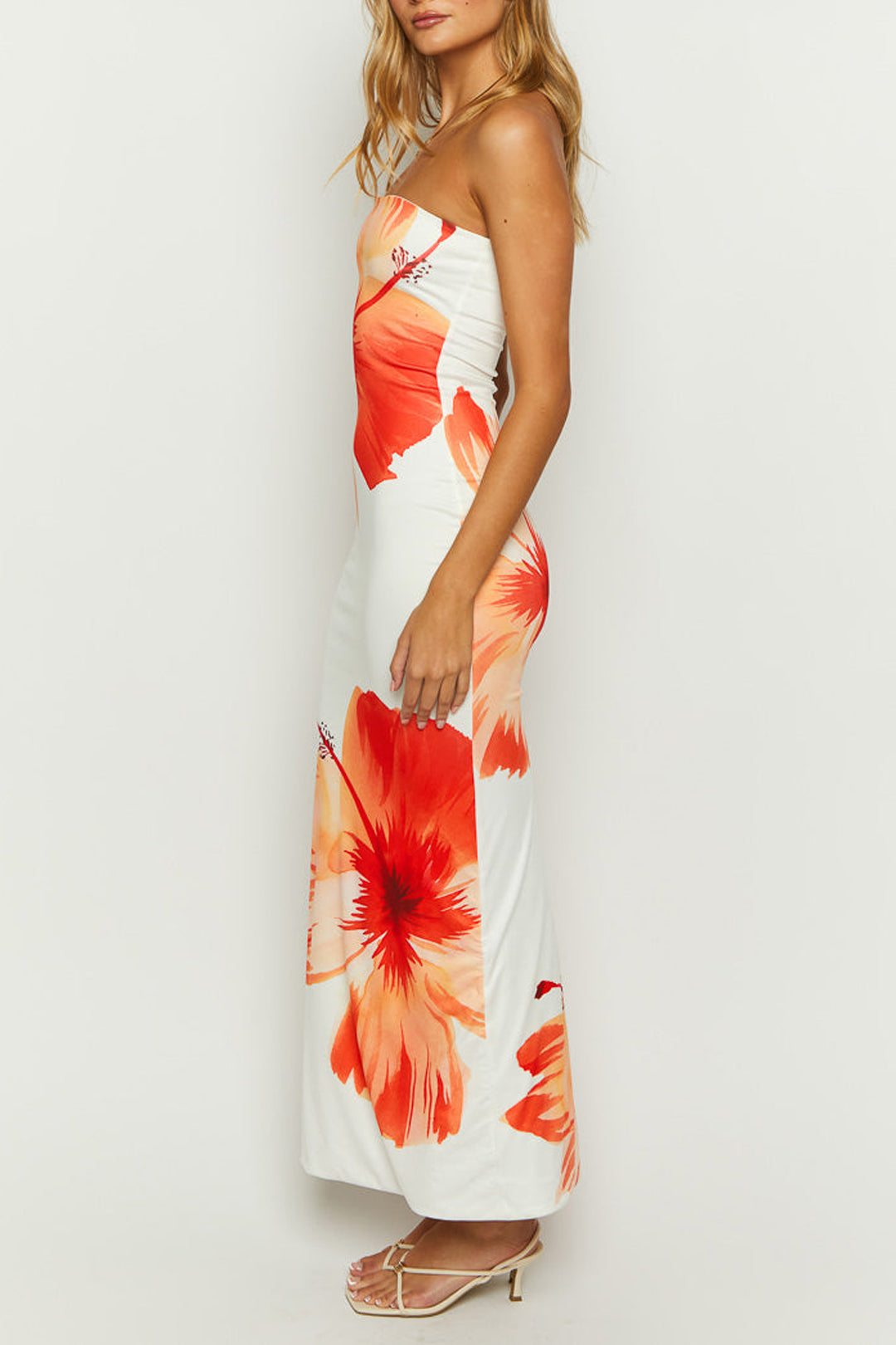 Sunny Sweet Cascade Strapless Slim Midi Dress