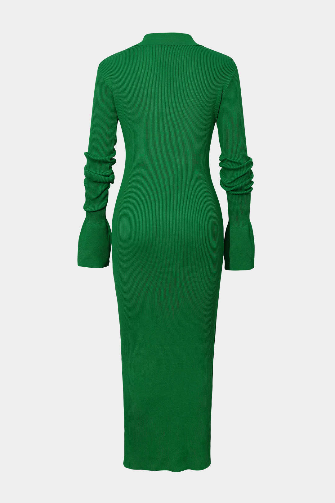 Color Shell Sleeve Ribbed Buttons Down Maxi Dress