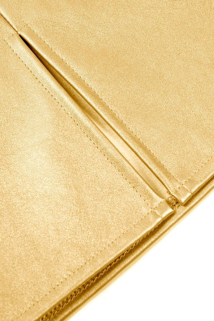 High Waist Metallic Pu Slit Pencil Skirt