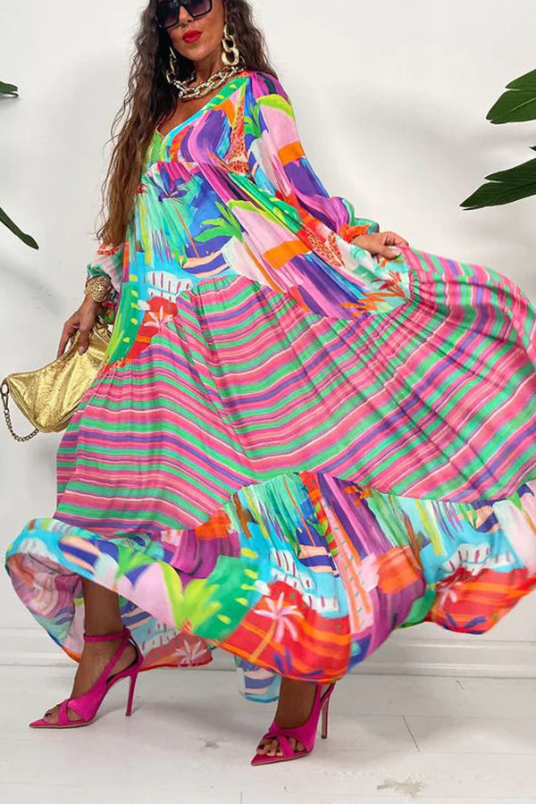 Bloom With a View Colorful Geometric Swing Maxi Dress