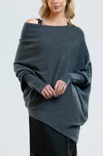 Color Round Neck Long Sleeve Loose Knitted Sweater