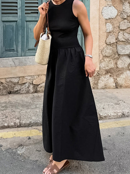 A-line Sleeveless Color Split-joint Round-neck Maxi Dresses