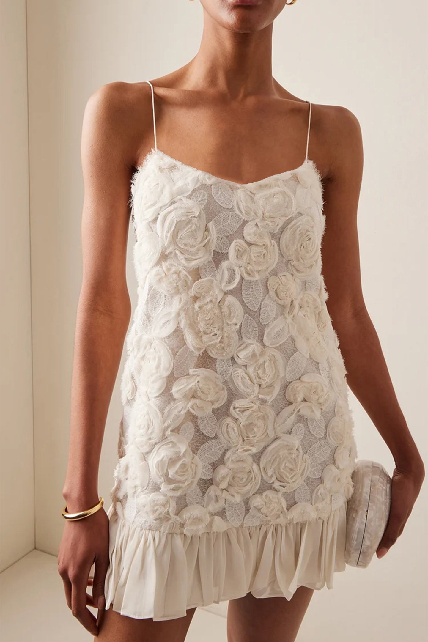 Beverly Applique Pleated Chiffon Mini Dress