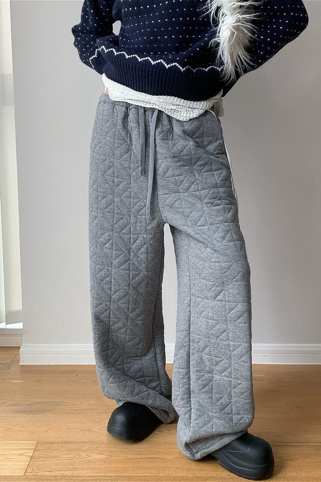 Diamond Quilted Thickened Drawstring Thermal Pants
