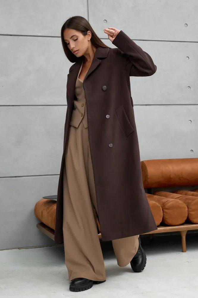 Double Breasted V-neck Wool Overcoat
