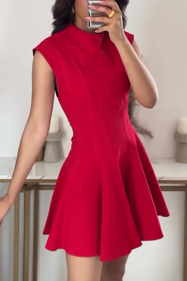 Color Round Neck Sleeveless Waist Mini Dress