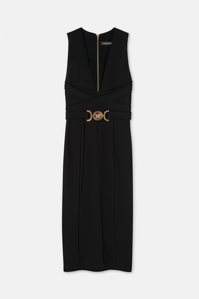 Noric Black V-neck Bandage Midi Dress