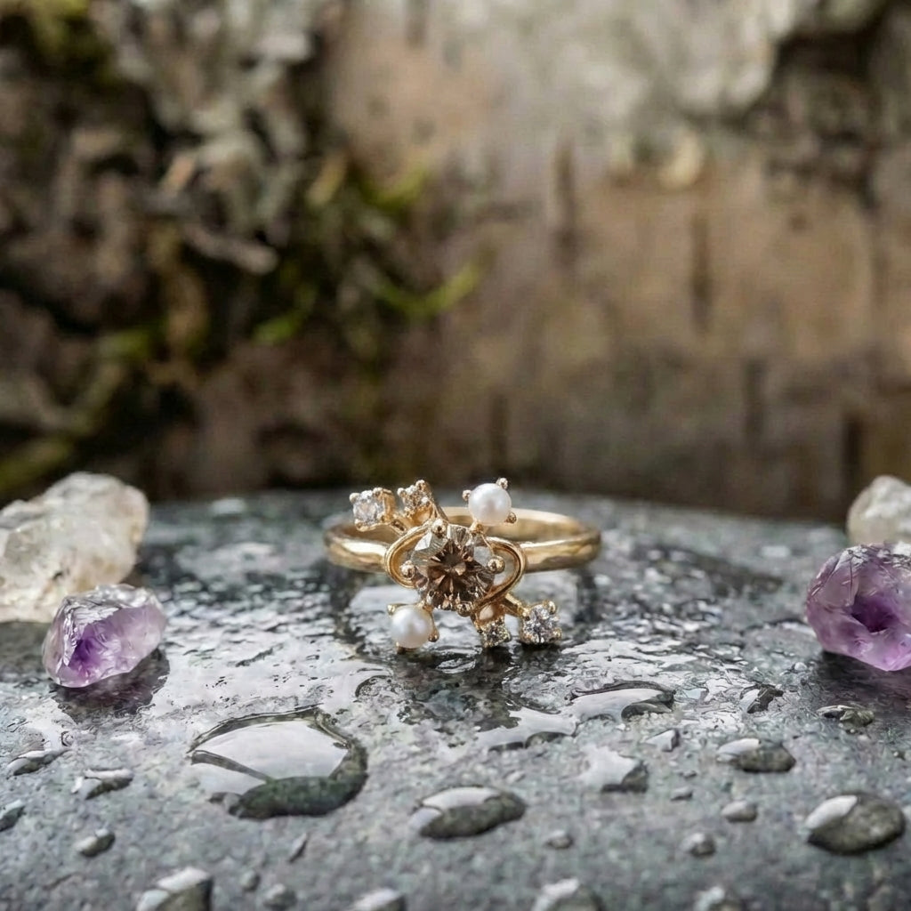 Elegant Diamond Pearl Ring