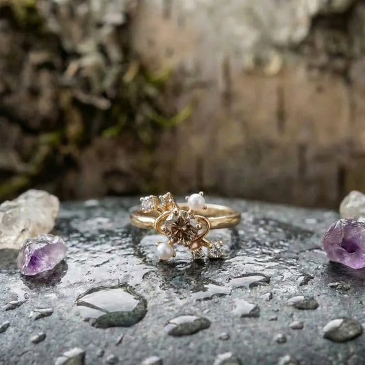 Elegant Diamond Pearl Ring