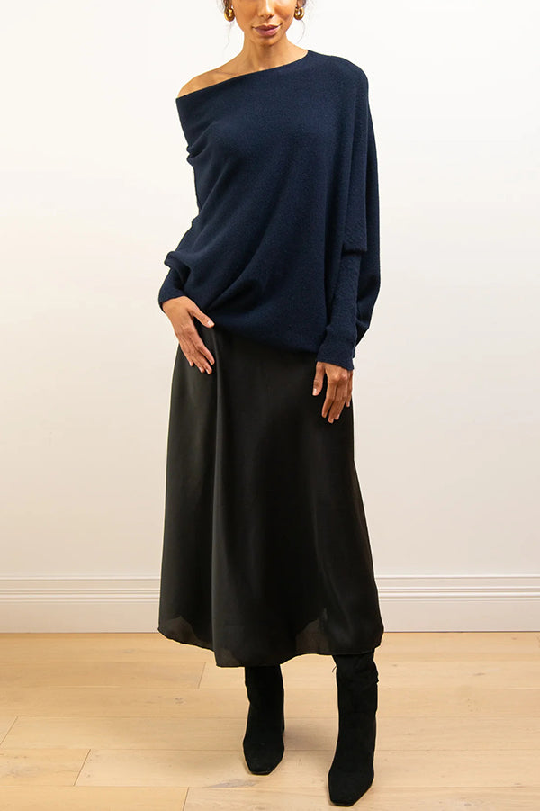 Color Round Neck Long Sleeve Loose Knitted Sweater