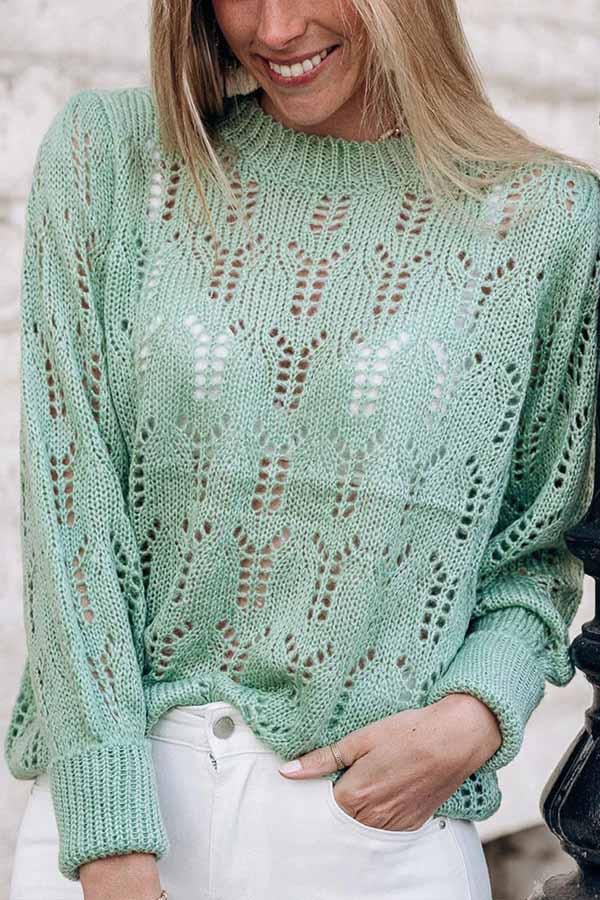 Green Sheer Knitted Pointelle Sweater