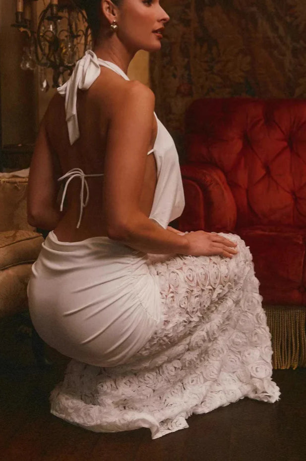 Backless Appliqué Strappy Maxi Dress