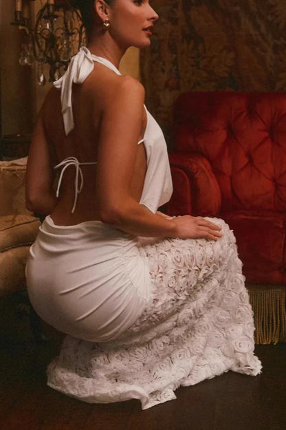 Backless Appliqué Strappy Maxi Dress