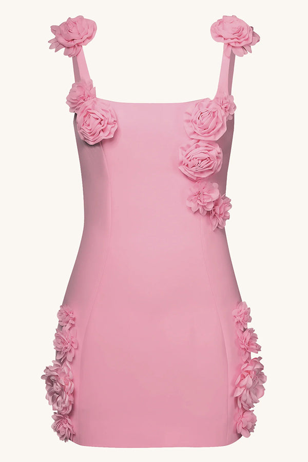 Three-dimensional Flower Suspender Slim Mini Dress