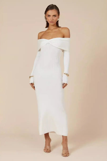 Off Shoulder Knit Sweater Dress