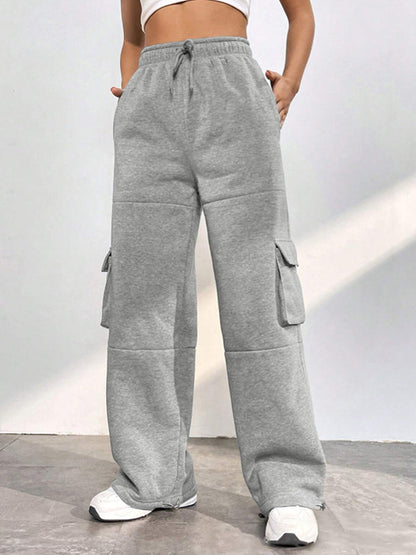 Grey Flap Pocket Lace Up Sweatpants