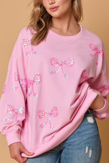 Christmas Bow Sequin Loose Long-sleeved Sweatshirt