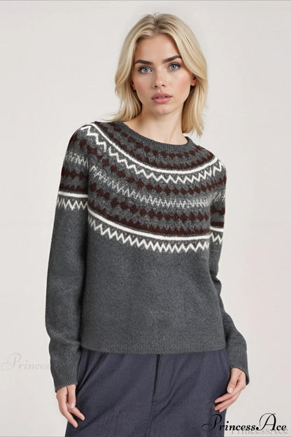 Fair Isle Loose Crewneck Knit Sweater
