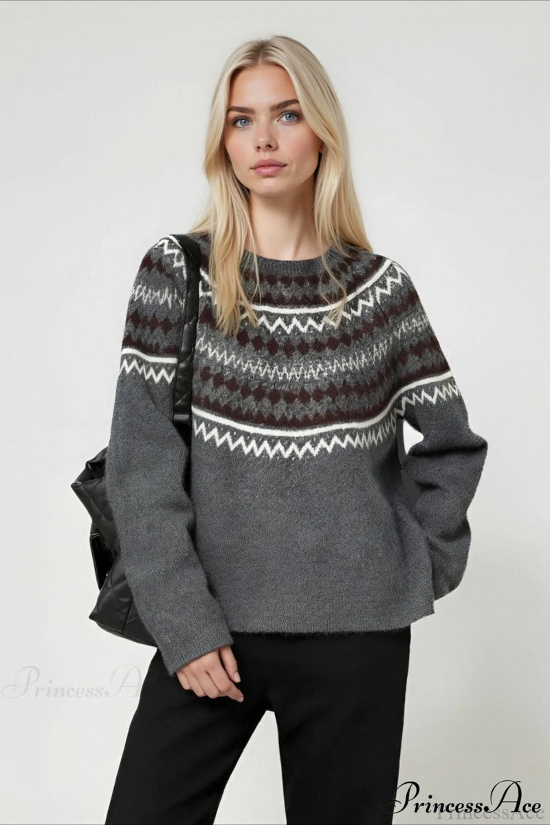 Fair Isle Loose Crewneck Knit Sweater