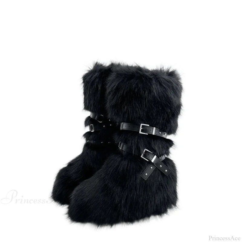 False Hair Wedge Platform Brown Gothic Winter Knee Boot