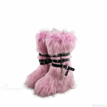 False Hair Wedge Platform Brown Gothic Winter Knee Boot