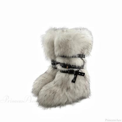 False Hair Wedge Platform Brown Gothic Winter Knee Boot