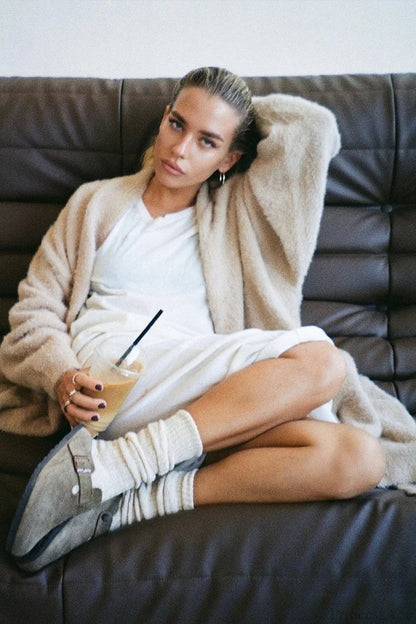 Faux Mink Fur Knit Plush Relaxed Longline Overcoat