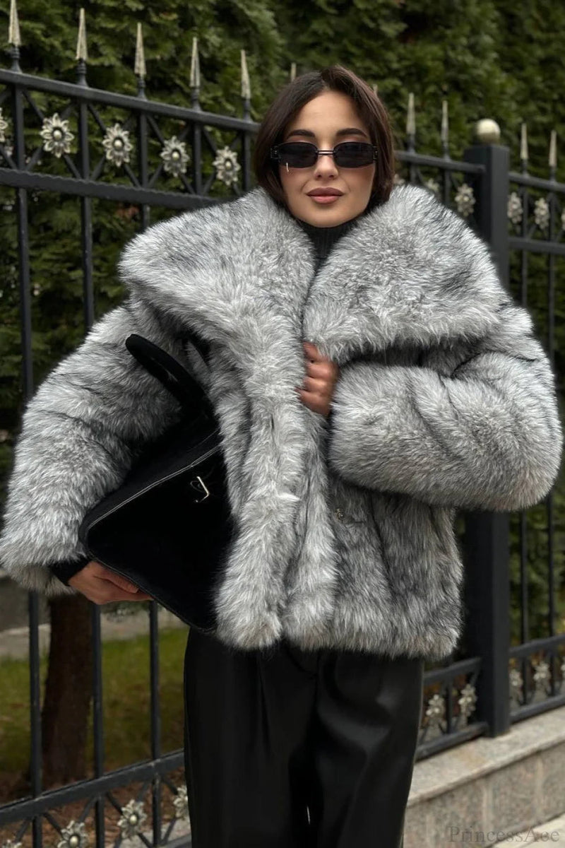Faux Silver Fox Fur Short Lazy Coat
