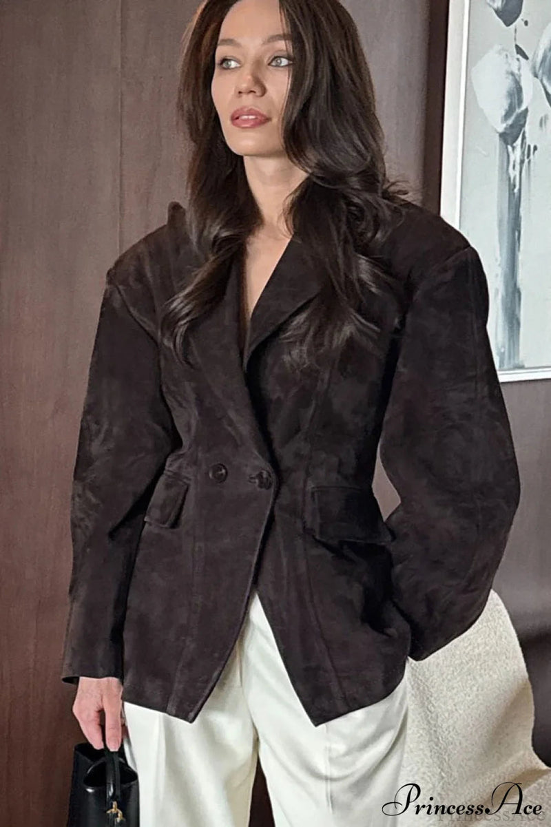 Faux Suede Blazer Style Coat