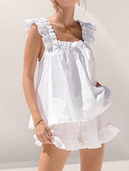 Color Pure Cotton Ruffle Shorts Set