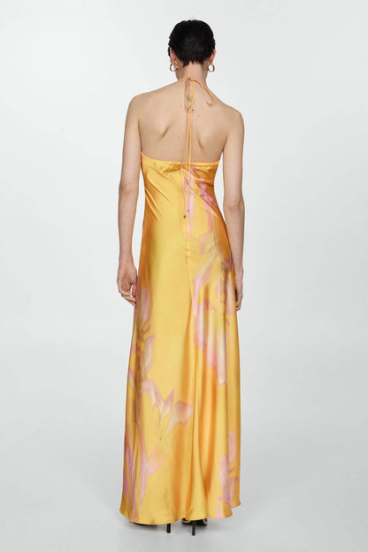 Sarah Printed Halter Satin Maxi Dress