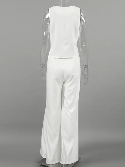 Loose Pant Sets for Sleeveless Crop Tops and High Waist Suit Trouser 2 Piece Suits Outfits