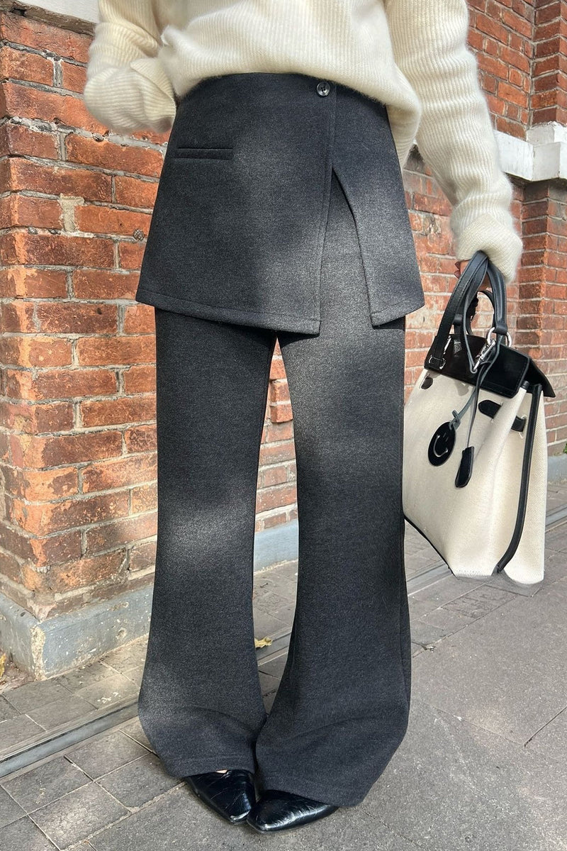 Layered Look Fleece Lined Ruffle Pants