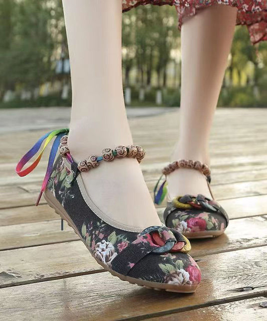 Black Cotton Fabric Splicing Flat Shoes for