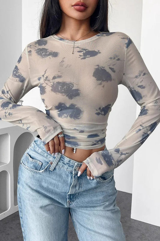 Mesh Ruched Side Blouse