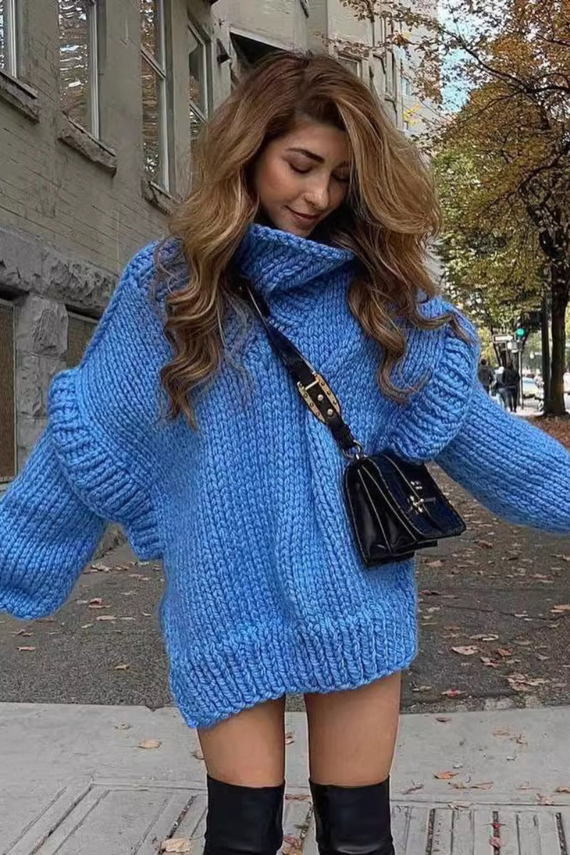 Patchwork Chunky Fluffy Turtleneck Sweater