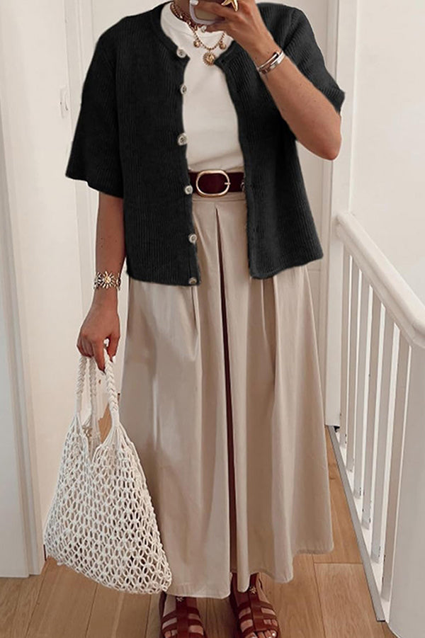 Color Buttoned Loose Knitted Cardigan