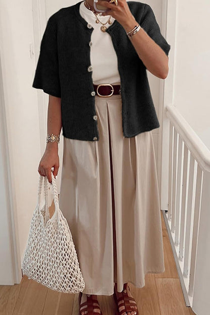 Color Buttoned Loose Knitted Cardigan