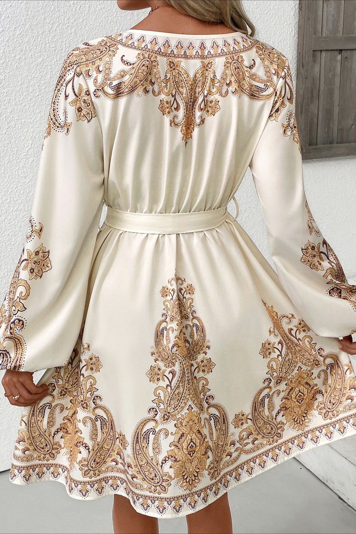 Paisley Print V Neck Mini Dress