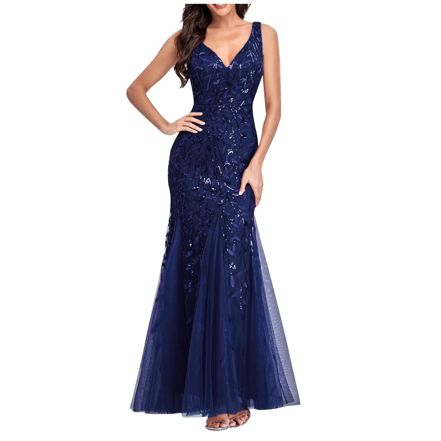 Long Ball Gowns for Sparkly Formal Chiffon Sequin Dress V Neck Prom Maxi Dress Bodycon Mermaid Evening Gowns